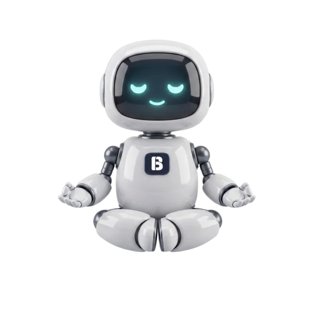 Build 76 mascot robot sitting calmly in a meditation pose
